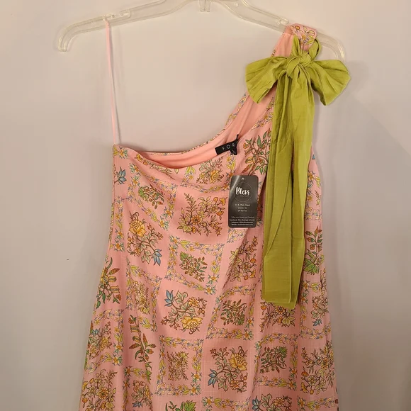 FORE One Shoulder Floral Maxi Dress Pink Bow Accent Size L Spring/Summer - Picture 5 of 8